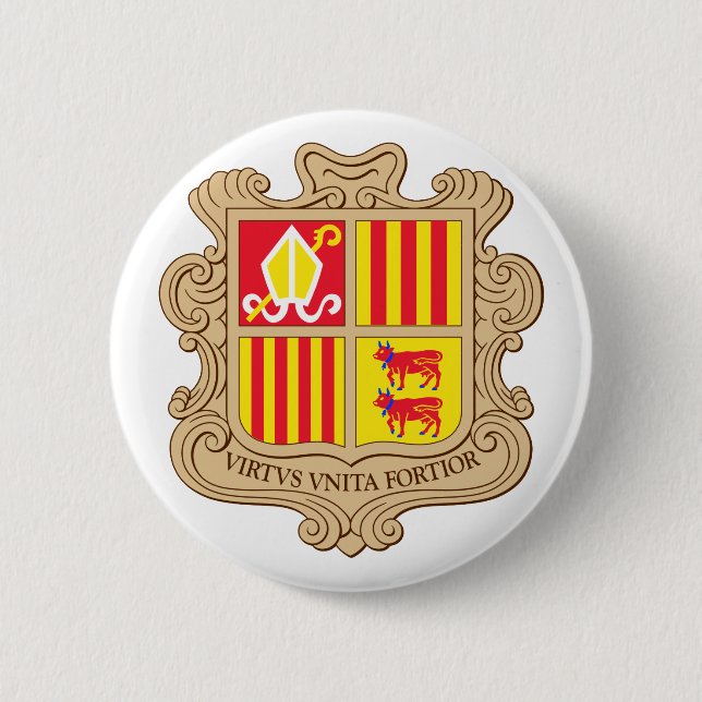 Badge Rond 5 Cm Manteau officiel de l'Andorre de symbole (Devant)