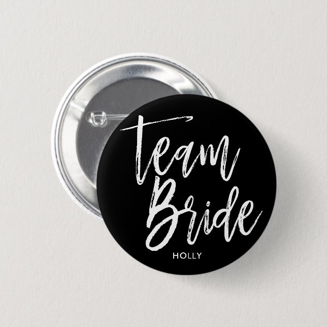 Badge Rond 5 Cm Manuscrit de la jeune mariée | d'équipe (Devant & derrière)