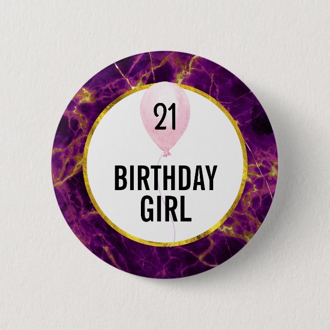 Badge Rond 5 Cm Marbre Abstrait moderne violet et or Anniversaire (Devant)