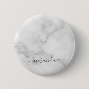 Badge Rond 5 Cm Marbre blanc de nom personnalisé de script modern