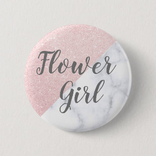 Badge Rond 5 Cm Marbre blanc et rose de parties scintillant en or