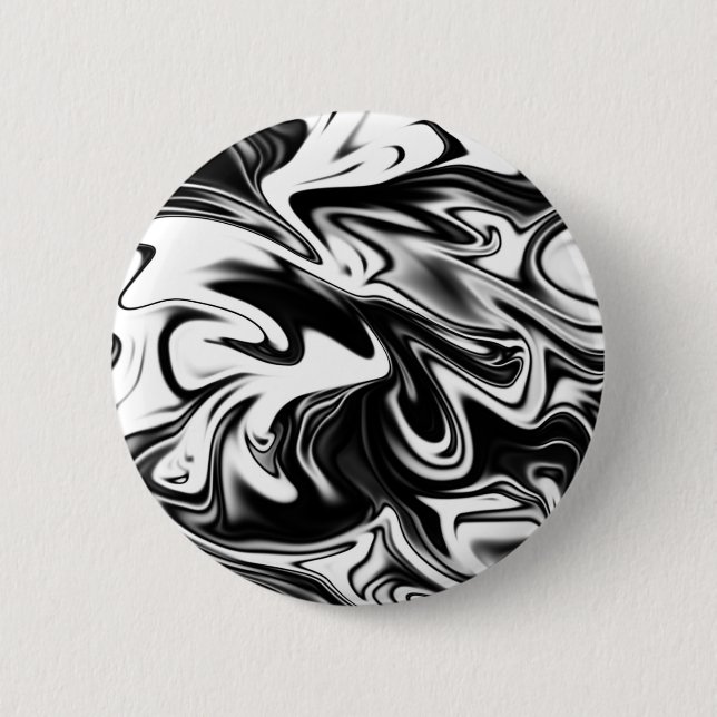 Badge Rond 5 Cm Marbre Noir et Blanc Liquéfie, (Devant)