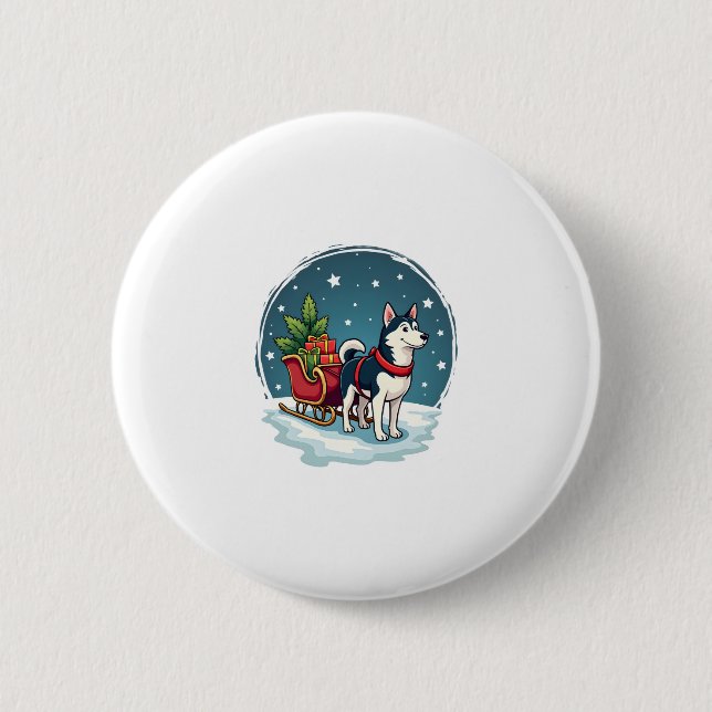 Badge Rond 5 Cm Marche Husky Festive (Devant)