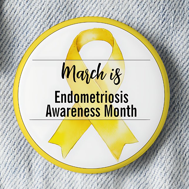 Badge Rond 5 Cm Marche Mois de sensibilisation à l'endométriose Ru (March is Endometriosis Awareness Month pinback button.)