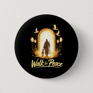 Badge Rond 5 Cm Marche pour la paix moine spirituel avec chien et