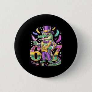 Badge Rond 5 Cm Mardi Gras Alligator Gentleman Numéro de queue 67