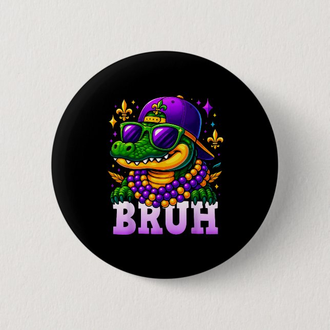 Badge Rond 5 Cm Mardi Gras Bruh Mardigator Alligator Costume Teens (Devant)