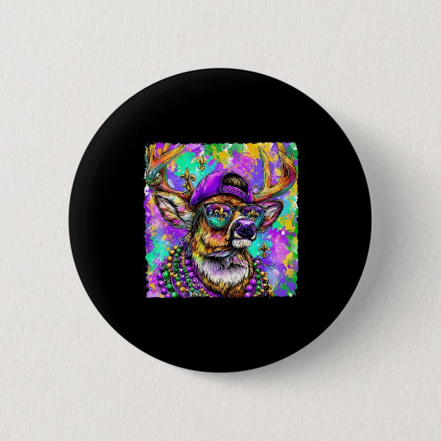 Badge Rond 5 Cm Mardi Gras Deer Buck Hunting New Orleans Camo Men  (Devant)