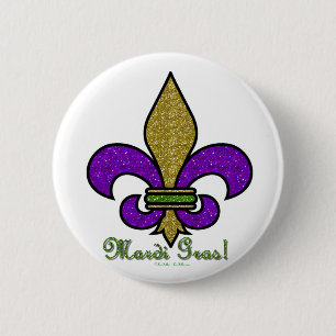 Badge Rond 5 Cm Mardi Gras Fleur De Lis Coloré