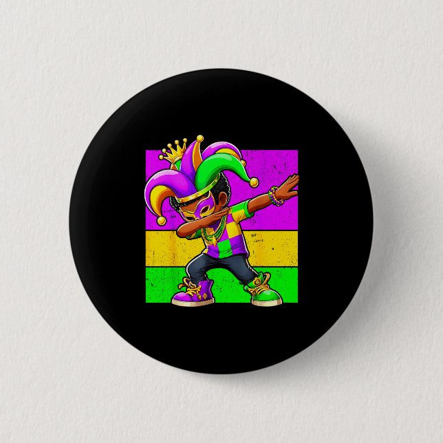 Badge Rond 5 Cm Mardi Gras Funny Dabbing Black Boy Jester Hat Kid  (Devant)