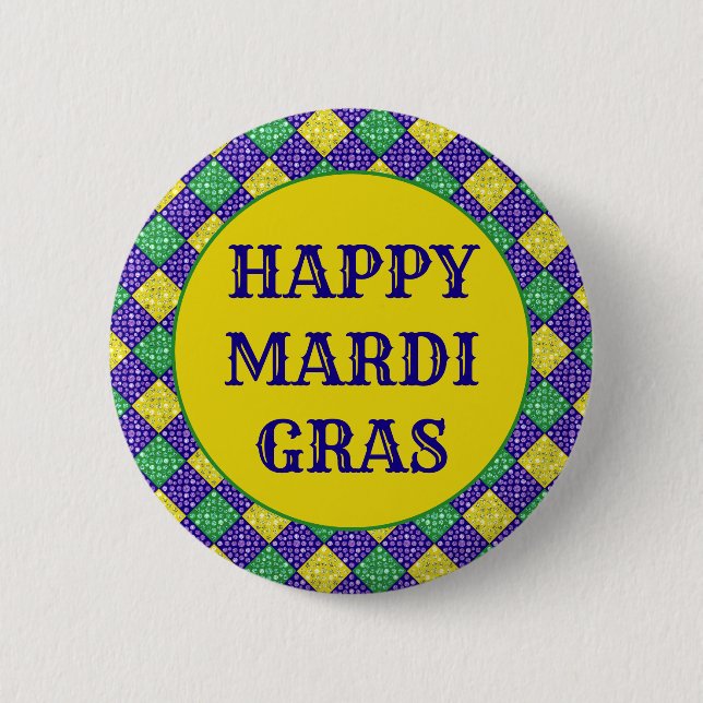 Badge Rond 5 Cm Mardi Gras Harlequin Motif du carnaval de Diamond (Devant)