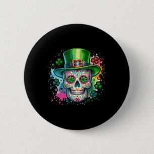 Badge Rond 5 Cm Mardi Gras Jour de la Saint Patrick Shamrock Crâne