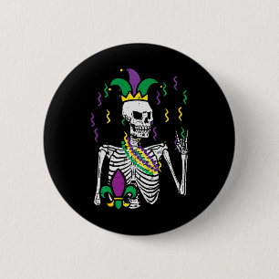 Badge Rond 5 Cm Mardi Gras Skeleton Rock Main drôle Tee Rocker Men
