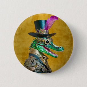 Badge Rond 5 Cm Mardi Gras Steampunk Party Animal Alligator