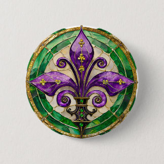 Badge Rond 5 Cm Mardi Gras Vitrail Fleur de lis