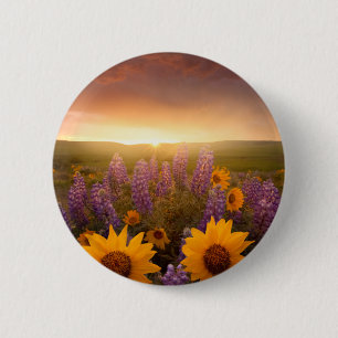 Badge Rond 5 Cm Marguerites de coucher du soleil