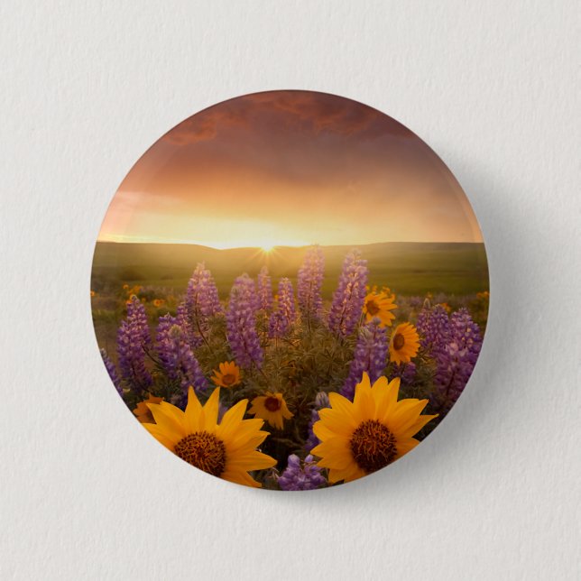 Badge Rond 5 Cm Marguerites de coucher du soleil (Devant)