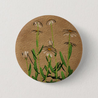 Badge Rond 5 Cm Marguerites sur floral de papier âgé
