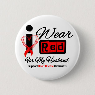 Badge Rond 5 Cm Mari - je porte la maladie cardiaque rouge de