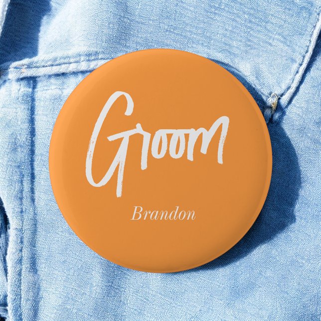 Badge Rond 5 Cm Mari Orange Blanc Écriture Mariage  (Créateur téléchargé)