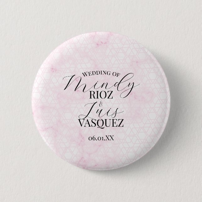 Badge Rond 5 Cm Mariage Abstrait Rose Script Noir  (Devant)