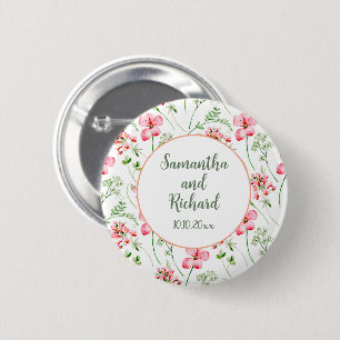 Badge Rond 5 Cm Mariage aux fleurs sauvages aquarelles colorées