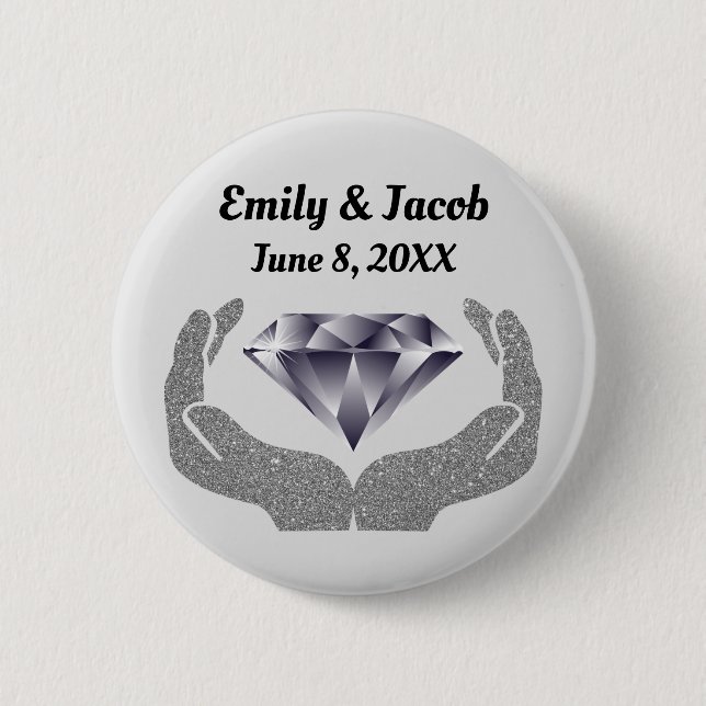 Badge Rond 5 Cm Mariage aux Mains de Diamant (Devant)
