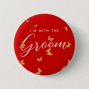 BADGE ROND 5 CM MARIAGE BOUTEILLES D'OR