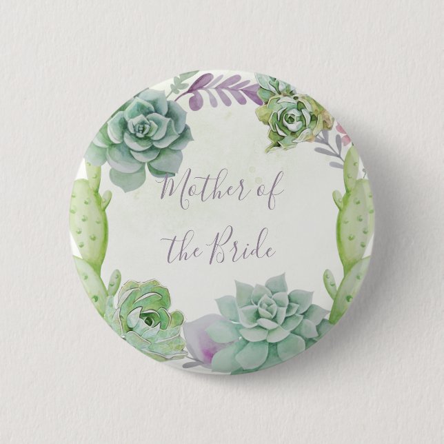 Badge Rond 5 Cm Mariage Cactus Succulents Mère de la Mariée (Devant)