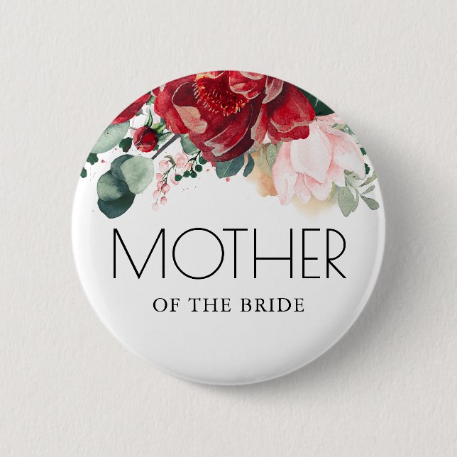 Badge Rond 5 Cm Mariage de automne floral rouge de Bourgogne (Devant)