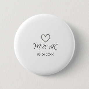 Badge Rond 5 Cm Mariage de coeur d'argent lettre de nom de couple