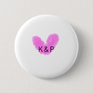 Badge Rond 5 Cm Mariage de coeur rose nom lettre de couple monogra