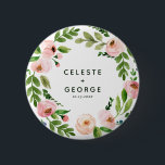 Badge Rond 5 Cm Mariage de couronnes à fleurs rose pâle<br><div class="desc">Bouton de mariage d'aquarelle rose vif. Elégant design floral aquarelle et belle calligraphie script. mariage de couronne florale. Les tons doux et doux ajoutent une élégance calme à cette suite mariage.</div>