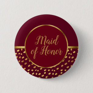 Badge Rond 5 Cm Mariage de demoiselle d'honneur en Bourgogne et Or