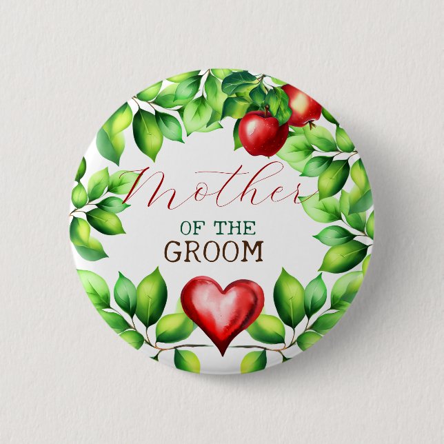 Badge Rond 5 Cm Mariage de Fille avec un Thème de Pomme Rouge (Devant)
