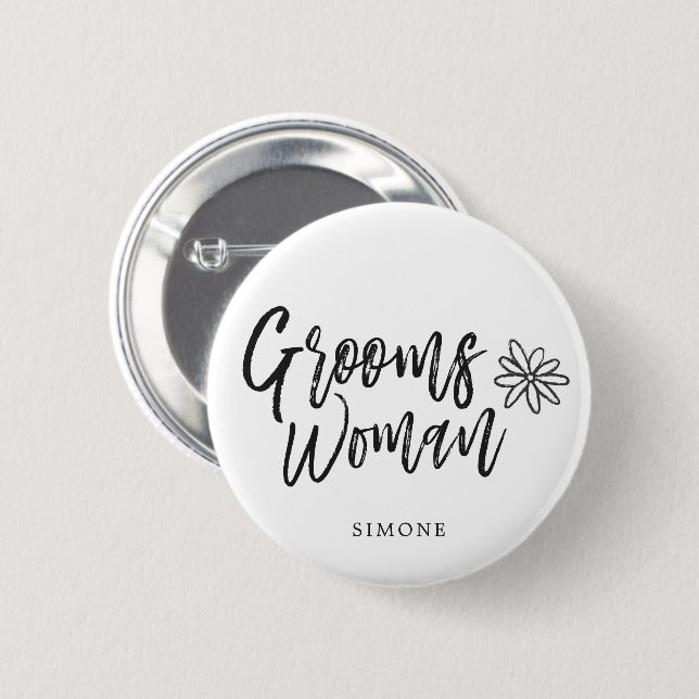 Badge Rond 5 Cm Mariage d'écriture de manuscrit de GroomsWoman | (Devant & derrière)