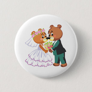 Badge Rond 5 Cm mariage design nounours marié et marié mignon