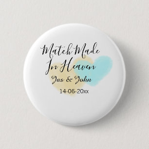 Badge Rond 5 Cm Mariage fait au ciel bleu jaune pastel cœur nom
