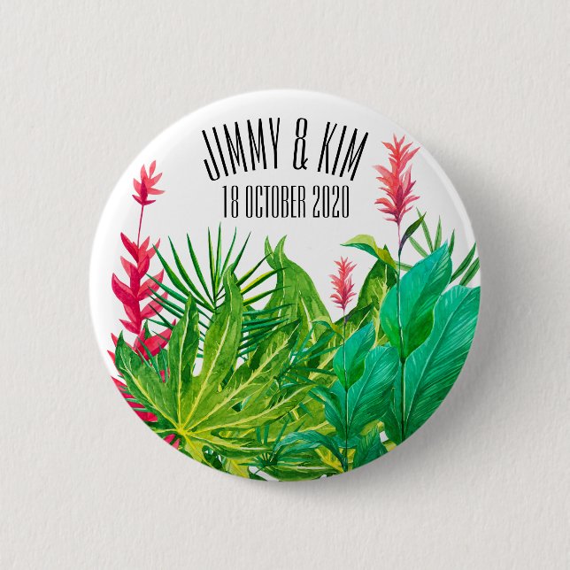 Badge Rond 5 Cm Mariage Feuille vert et rouge Anniversaire (Devant)