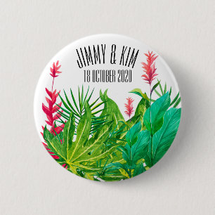 Badge Rond 5 Cm Mariage Feuille vert et rouge Anniversaire