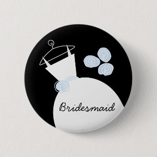 Badge Rond 5 Cm Mariage Gown Blue 'Bridesmaid' bouton noir