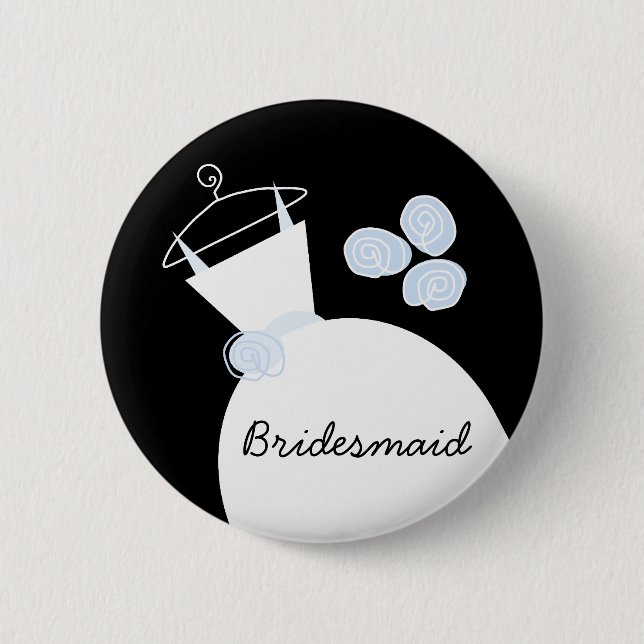 Badge Rond 5 Cm Mariage Gown Blue 'Bridesmaid' bouton noir (Devant)