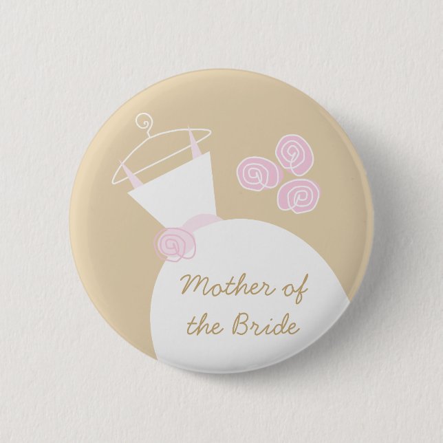 Badge Rond 5 Cm Mariage Gown rose beige 'Mère de l'Épouse' (Devant)
