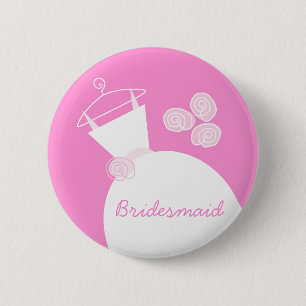 Badge Rond 5 Cm Mariage Gown rose bouton 'Bridesmaid'