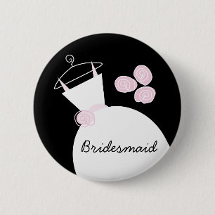 Badge Rond 5 Cm Mariage Gown rose 'Bridesmaid' bouton noir