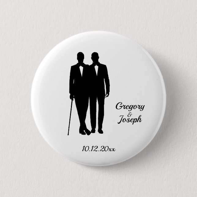 Badge Rond 5 Cm Mariage gris noir et blanc (Devant)