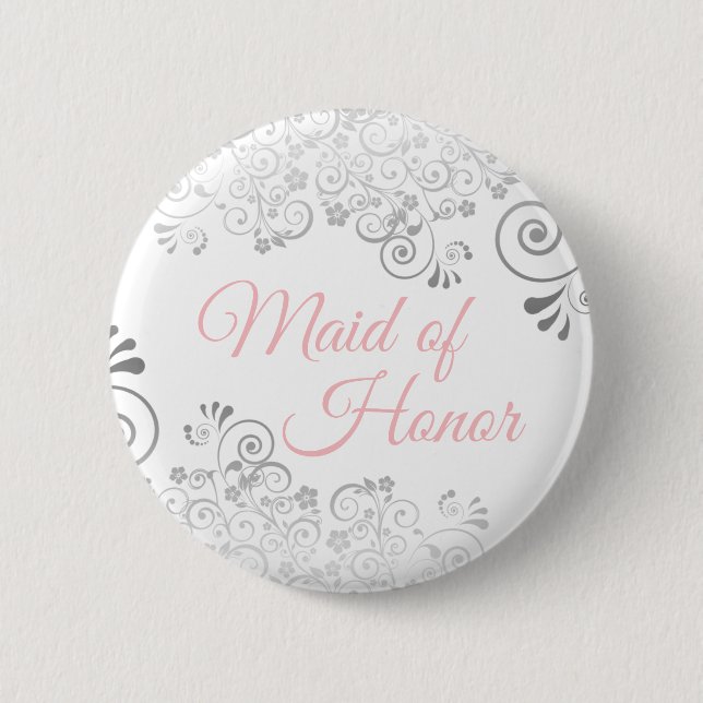 Badge Rond 5 Cm Mariage Maid of Honor Bouton rose et gris (Devant)