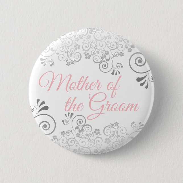 Badge Rond 5 Cm Mariage Mère du Mari Rose & Gris (Devant)