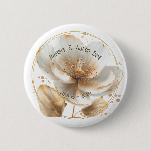 Badge Rond 5 Cm Mariage Moderne Minimaliste Blanc et Or