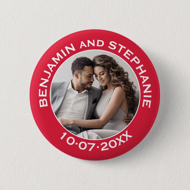 Badge Rond 5 Cm Mariage photo de Noël Nom et année personnalisés (Devant)